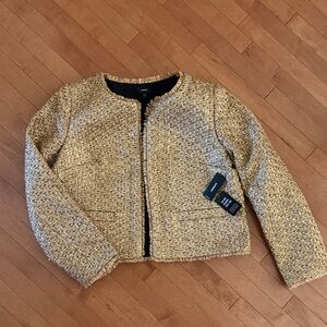 Express Metallic Gold Tweed Fringe Jacket NWT